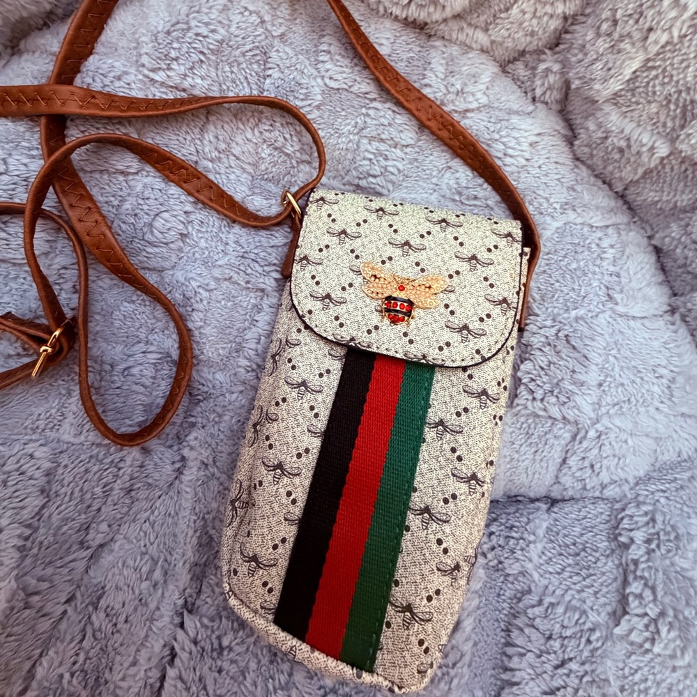 Stylish Brown and Cream Crossbody Bag Cellphone holder bag